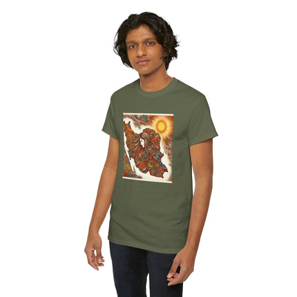 Personalised Persian Unisex T-Shirt – Rising Sun & Long Hair Design | Bohemian Freedom Culture Tee
