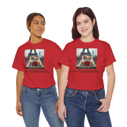 Cat Lover T-Shirt - Two Cute Persian Cats in Love with Red Heart