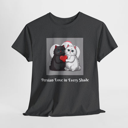 Cat Lover T-Shirt - Two Cute Persian Cats in Love with Red Heart