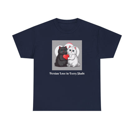Cat Lover T-Shirt - Two Cute Persian Cats in Love with Red Heart