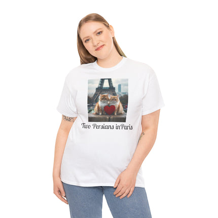 Cat Lover T-Shirt - Two Cute Persian Cats in Love with Red Heart