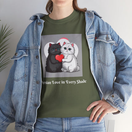 Cat Lover T-Shirt - Two Cute Persian Cats in Love with Red Heart