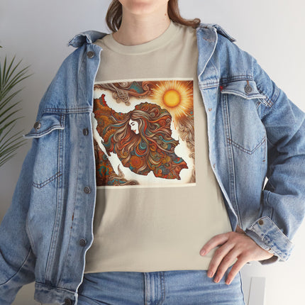 Personalised Persian Unisex T-Shirt – Rising Sun & Long Hair Design | Bohemian Freedom Culture Tee