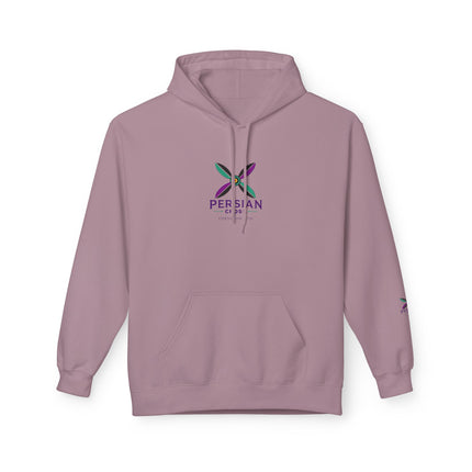Personalised Casual Unisex Fleece Hoodie with Bold Graphic Print. Modern Persian Sassanid Cross. Triple Print.