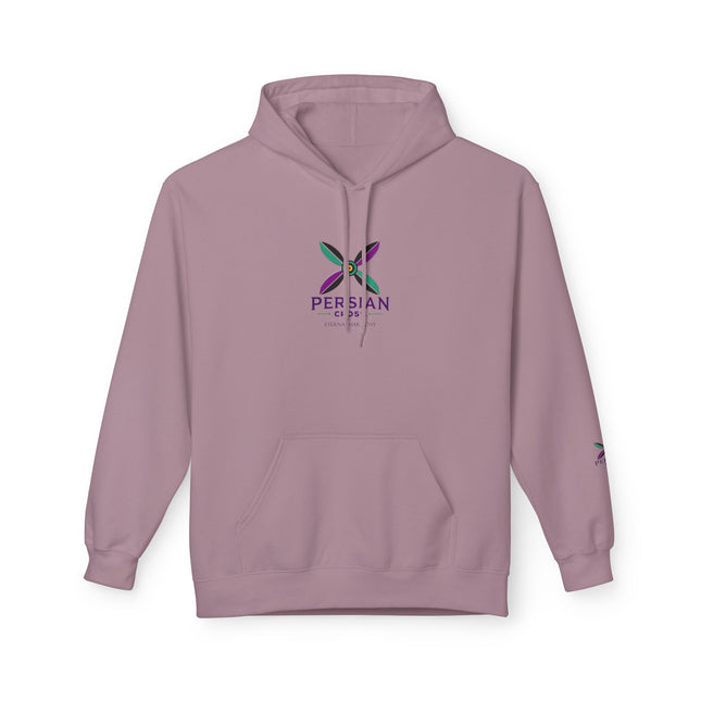 Personalised Casual Unisex Fleece Hoodie with Bold Graphic Print. Modern Persian Sassanid Cross. Triple Print.