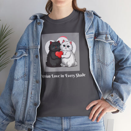 Cat Lover T-Shirt - Two Cute Persian Cats in Love with Red Heart