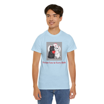 Cat Lover T-Shirt - Two Cute Persian Cats in Love with Red Heart