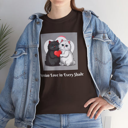 Cat Lover T-Shirt - Two Cute Persian Cats in Love with Red Heart