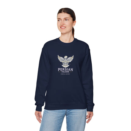 Personlised Unisex Heavy Blend™ Crewneck Sweatshirt. Modern Heritage Persian Shahbaz Falcon Design – Timeless Comfort & Style