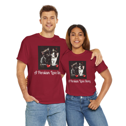 Cat Lover T-Shirt - Two Cute Persian Cats in Love with Red Heart