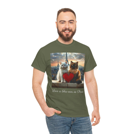 Cat Lover T-Shirt - Two Cute Persian Cats in Love with Red Heart