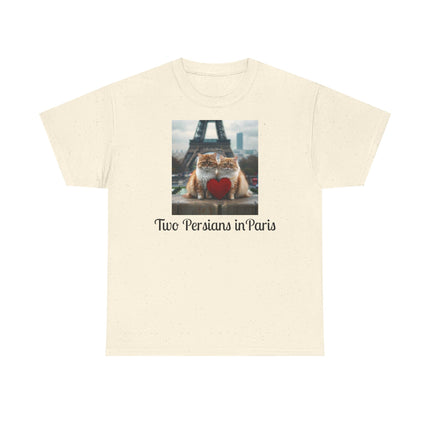 Cat Lover T-Shirt - Two Cute Persian Cats in Love with Red Heart