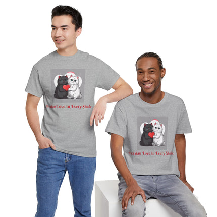 Cat Lover T-Shirt - Two Cute Persian Cats in Love with Red Heart