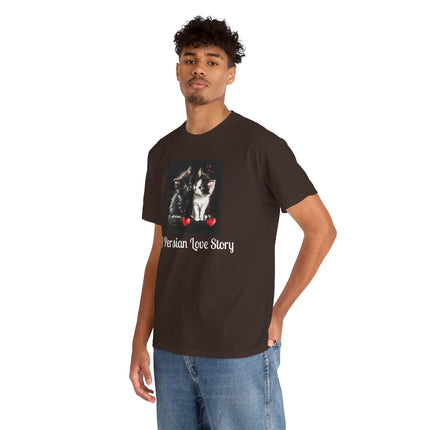 Cat Lover T-Shirt - Two Cute Persian Cats in Love with Red Heart