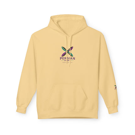 Personalised Casual Unisex Fleece Hoodie with Bold Graphic Print. Modern Persian Sassanid Cross. Triple Print.