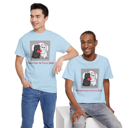 Cat Lover T-Shirt - Two Cute Persian Cats in Love with Red Heart