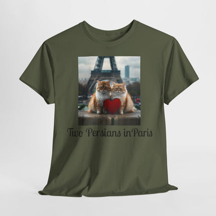 Cat Lover T-Shirt - Two Cute Persian Cats in Love with Red Heart