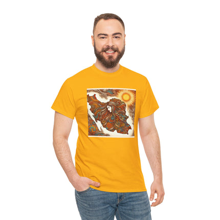Personalised Persian Unisex T-Shirt – Rising Sun & Long Hair Design | Bohemian Freedom Culture Tee
