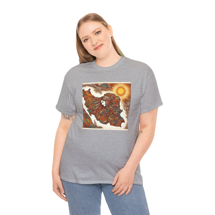 Personalised Persian Unisex T-Shirt – Rising Sun & Long Hair Design | Bohemian Freedom Culture Tee