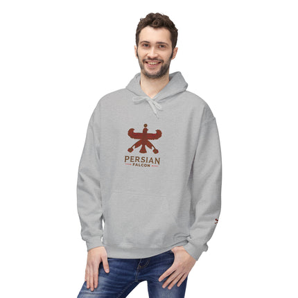 Personalised Casual Unisex Fleece Hoodie with Bold Graphic Print. Classic Persian Shahbaz Falcon Design. Triple Print.