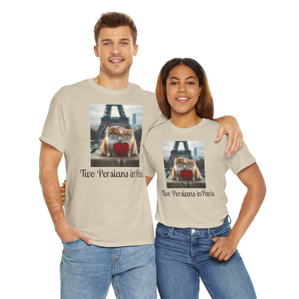 Cat Lover T-Shirt - Two Cute Persian Cats in Love with Red Heart