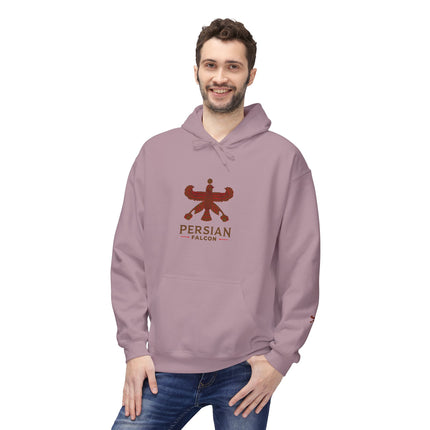 Personalised Casual Unisex Fleece Hoodie with Bold Graphic Print. Classic Persian Shahbaz Falcon Design. Triple Print.