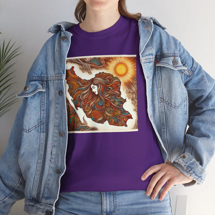 Personalised Persian Unisex T-Shirt – Rising Sun & Long Hair Design | Bohemian Freedom Culture Tee