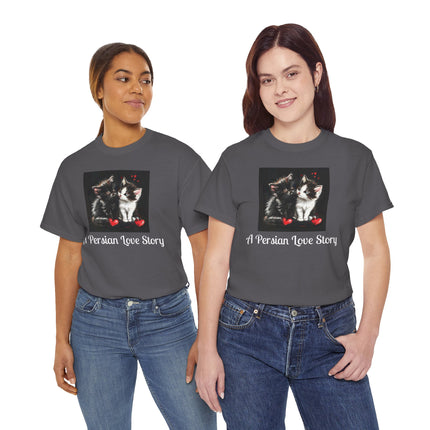 Cat Lover T-Shirt - Two Cute Persian Cats in Love with Red Heart