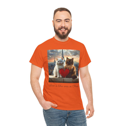 Cat Lover T-Shirt - Two Cute Persian Cats in Love with Red Heart