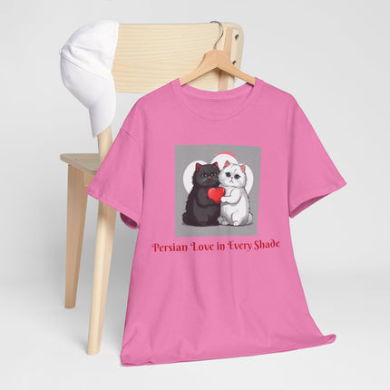 Cat Lover T-Shirt - Two Cute Persian Cats in Love with Red Heart