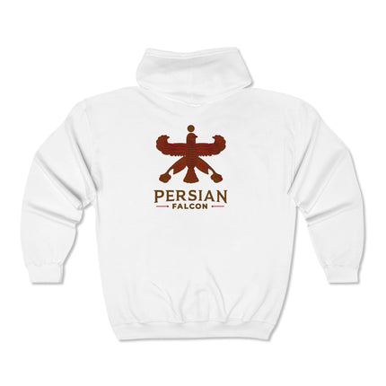 Personalised Unisex Heavy Blend™ Full Zip Hooded Sweatshirt. Classic Persian Shahbaz Falcon Design.