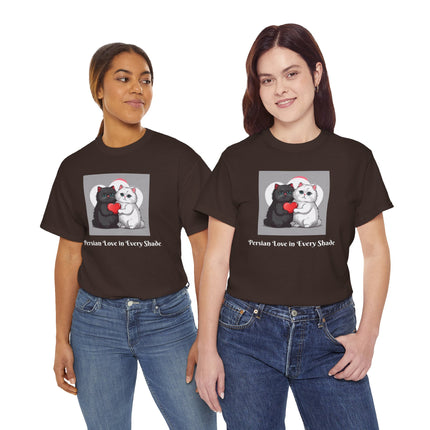 Cat Lover T-Shirt - Two Cute Persian Cats in Love with Red Heart