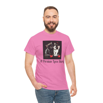 Cat Lover T-Shirt - Two Cute Persian Cats in Love with Red Heart