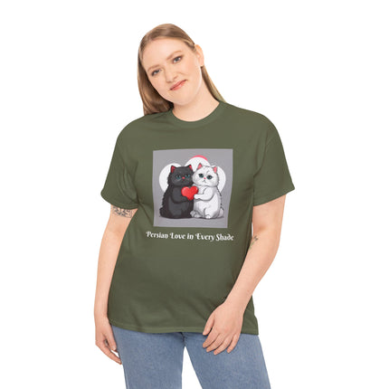 Cat Lover T-Shirt - Two Cute Persian Cats in Love with Red Heart