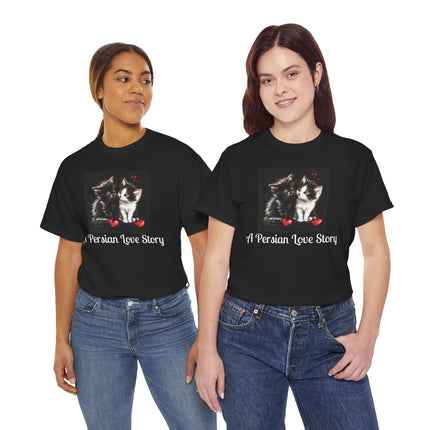 Cat Lover T-Shirt - Two Cute Persian Cats in Love with Red Heart