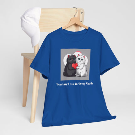 Cat Lover T-Shirt - Two Cute Persian Cats in Love with Red Heart