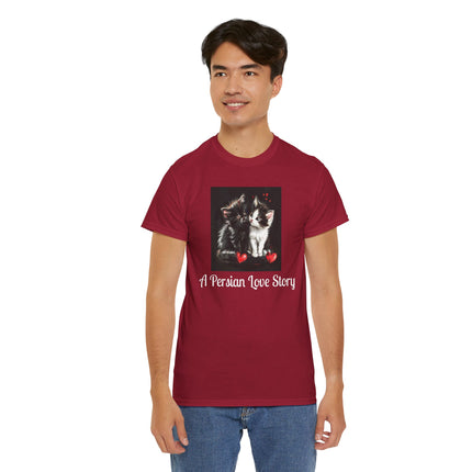 Cat Lover T-Shirt - Two Cute Persian Cats in Love with Red Heart
