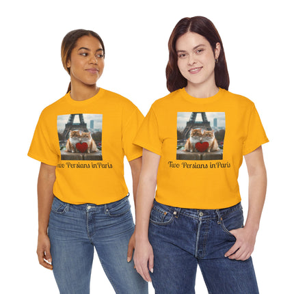 Cat Lover T-Shirt - Two Cute Persian Cats in Love with Red Heart