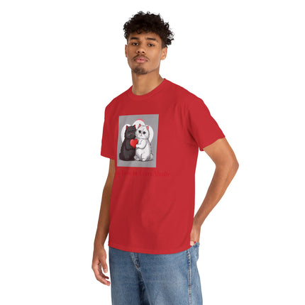 Cat Lover T-Shirt - Two Cute Persian Cats in Love with Red Heart