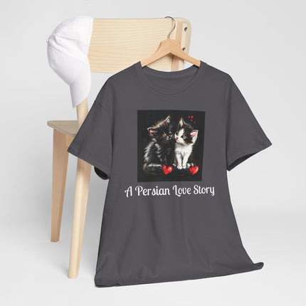 Cat Lover T-Shirt - Two Cute Persian Cats in Love with Red Heart