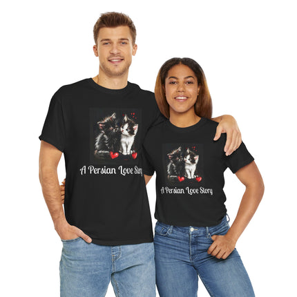 Cat Lover T-Shirt - Two Cute Persian Cats in Love with Red Heart