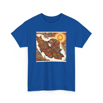Personalised Persian Unisex T-Shirt – Rising Sun & Long Hair Design | Bohemian Freedom Culture Tee