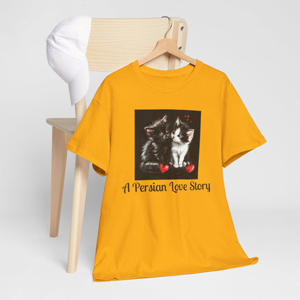 Cat Lover T-Shirt - Two Cute Persian Cats in Love with Red Heart