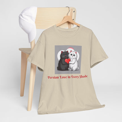 Cat Lover T-Shirt - Two Cute Persian Cats in Love with Red Heart