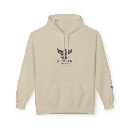 Personalised Casual Unisex Fleece Hoodie with Bold Graphic Print. Modern Persian Shahbaz Falcon Design. Triple Print.