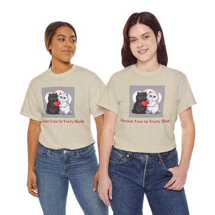 Cat Lover T-Shirt - Two Cute Persian Cats in Love with Red Heart
