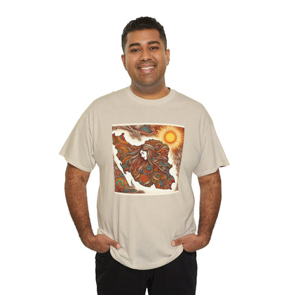 Personalised Persian Unisex T-Shirt – Rising Sun & Long Hair Design | Bohemian Freedom Culture Tee