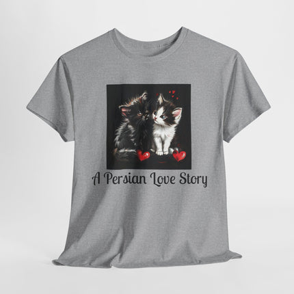 Cat Lover T-Shirt - Two Cute Persian Cats in Love with Red Heart