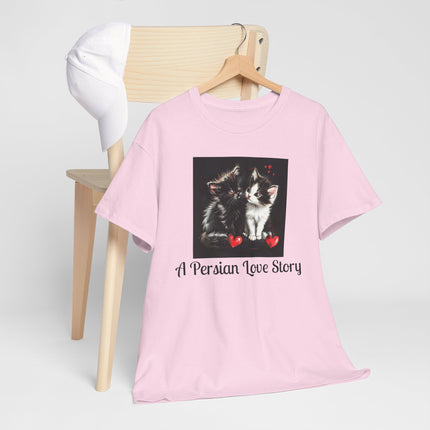 Cat Lover T-Shirt - Two Cute Persian Cats in Love with Red Heart