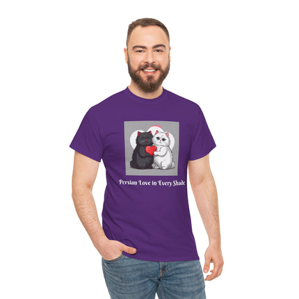 Cat Lover T-Shirt - Two Cute Persian Cats in Love with Red Heart